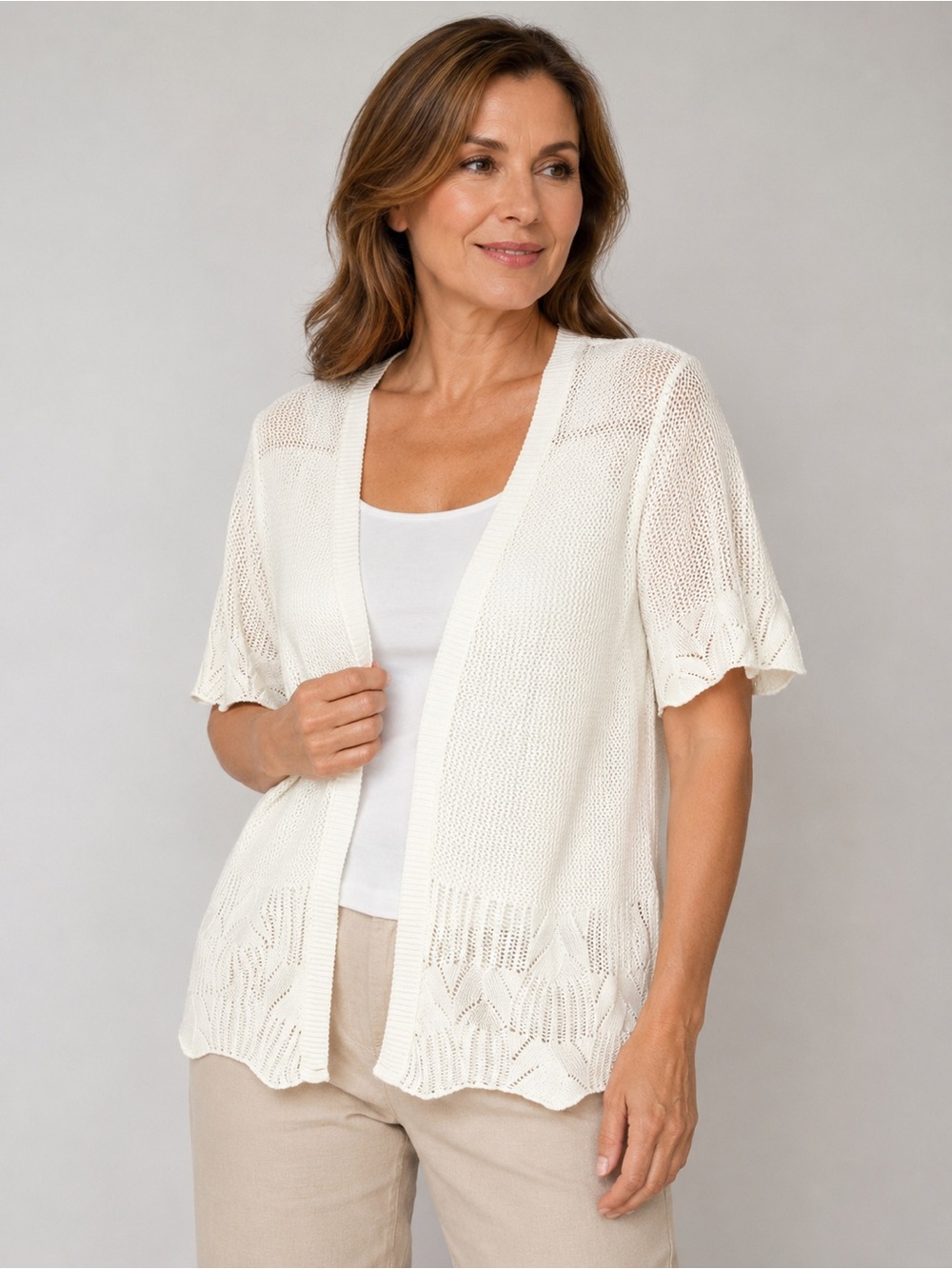 Perceptions New York Women’s Ivory Open Knit Cardigan Size L